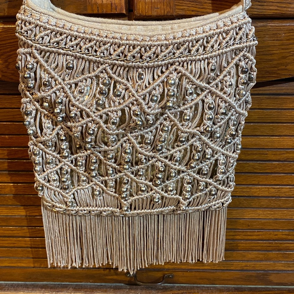 Chico's Beaded Fringe Crossbody Bag in Gold